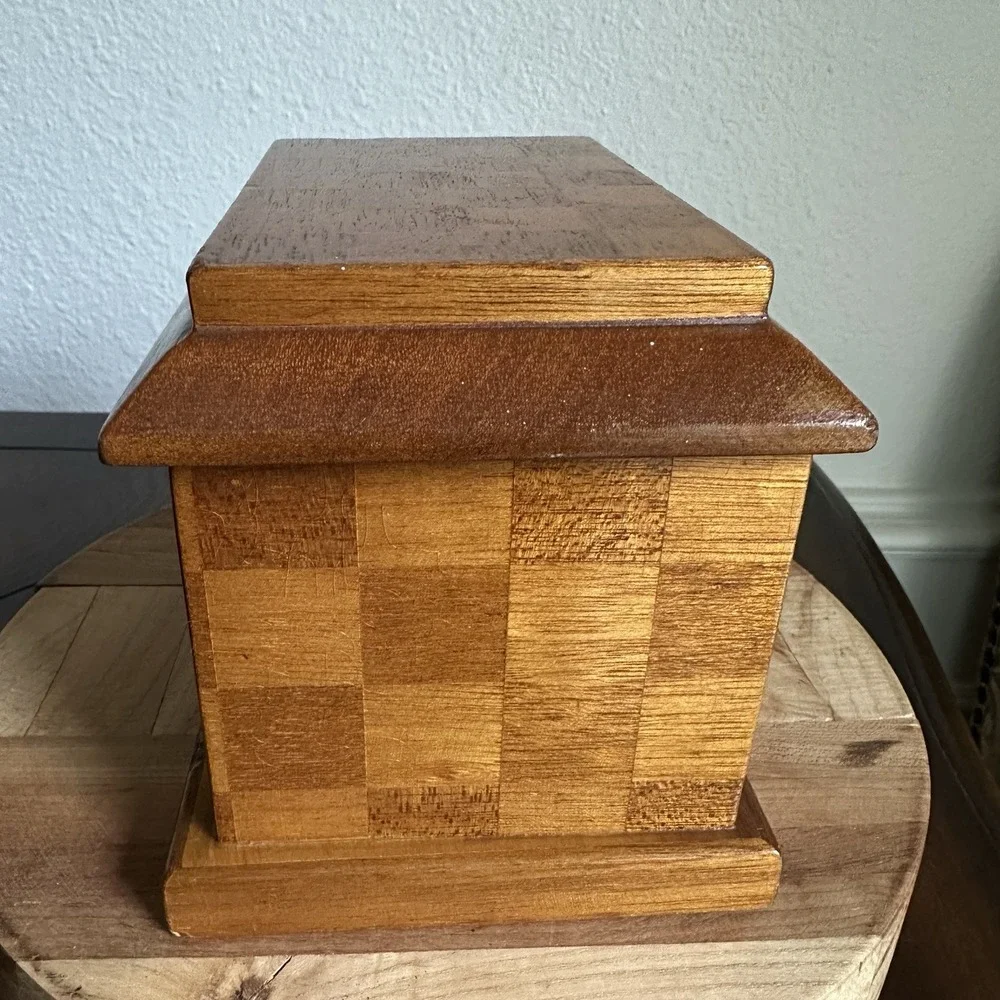 Vintage Wooden Jewelry Box 7x5x5 Inch Chest Checkered Inlay Drawers Green Lined